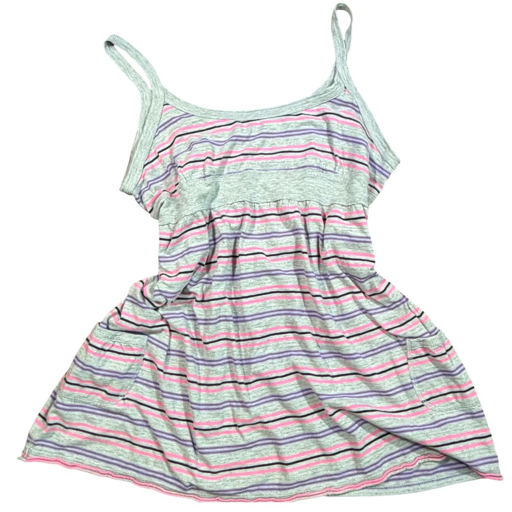 Y2K Preppy Babydoll It Grey Pink Striped Empire Waist Babydoll Tank Top XL